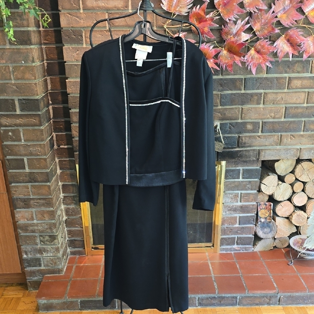 Joseph Ribkoff Couture - 3 Piece Skirt, Top & Blazer Set in Black w/ Rhinestones